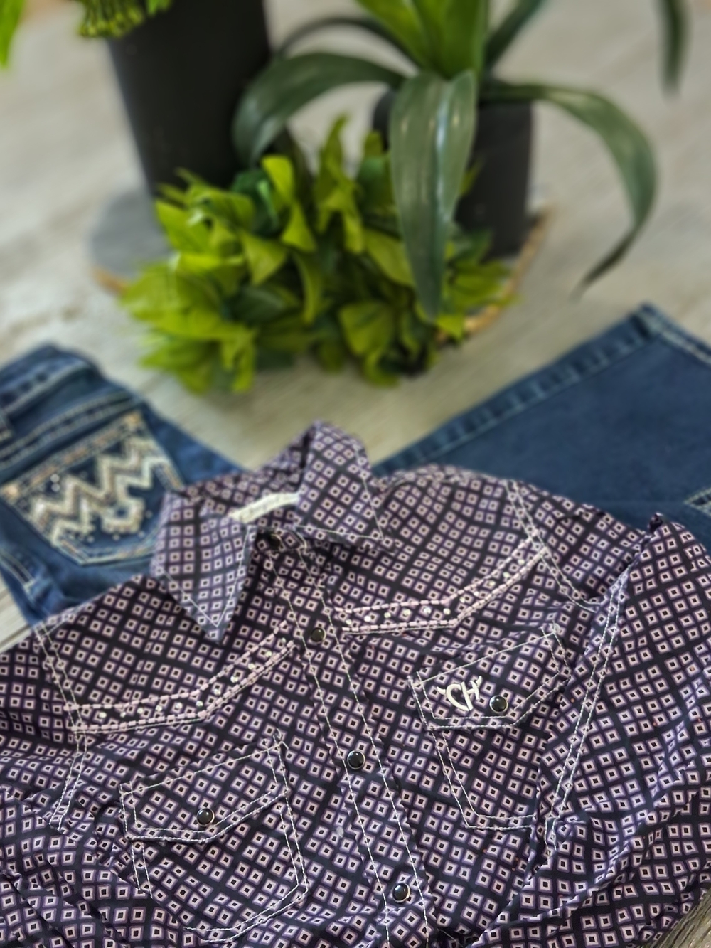 Girls' Purple Geo Print Button-Up Top - Kids Shirts & Tops